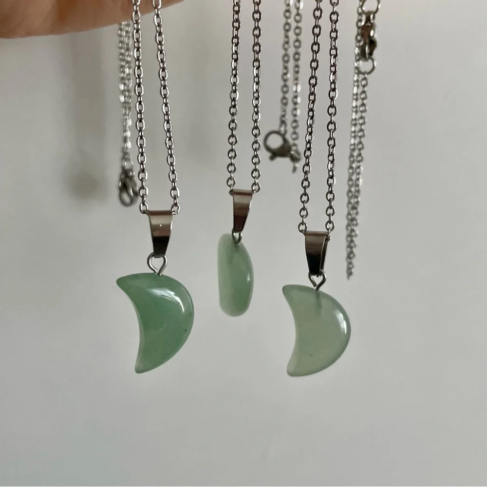 3/$25 Green Aventurine Crescent Moon Necklace - Picture 4 of 7